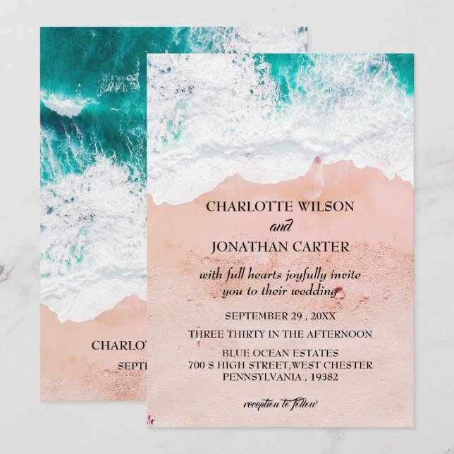 Simple Elegant Tropical Coastal Beach Wedding Invitation (Front/Back)