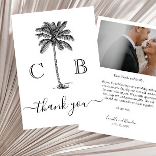 Simple Elegant Tropical Monograms Photo Wedding Thank You Card