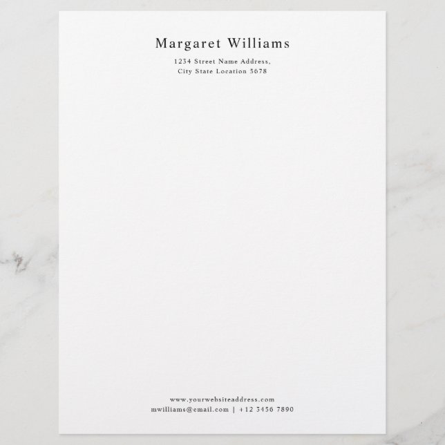 Simple Elegant Typography Address Office Custom Letterhead (Front)