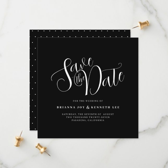 Simple Elegant Typography Black Wedding Save The Date (Front/Back In Situ)