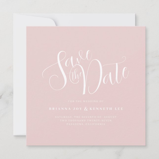 Simple Elegant Typography Blush Pink Wedding Save The Date (Front)