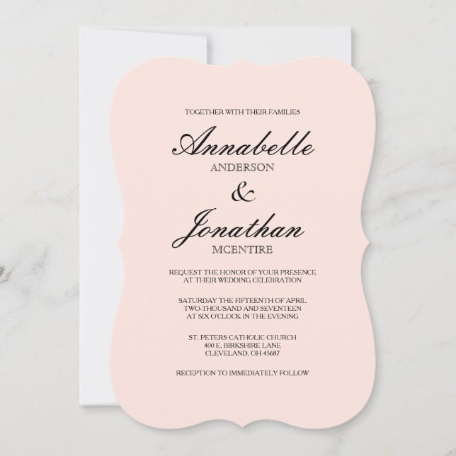 Simple Elegant Typography Blush Wedding Invitation (Front)