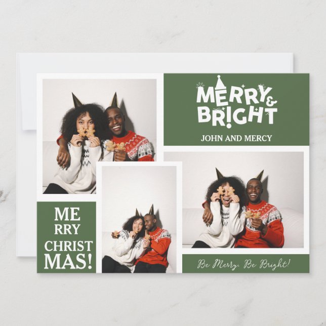 Simple Elegant Typography Christmas Couple 3 Photo Holiday Card (Front)