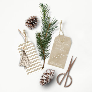 Simple Elegant Typography Dusty Taupe Christmas Gift Tags