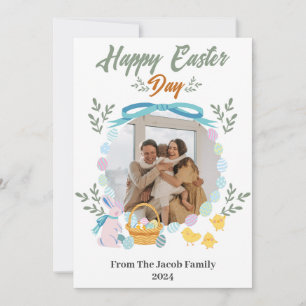 Simple Elegant Typography Easter Family one photo Holiday Card