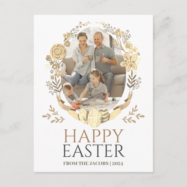 Simple Elegant Typography Easter Family One Photo Holiday Postcard (Front)