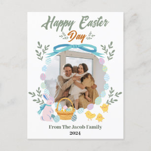 Simple Elegant Typography Easter Family one photo Holiday Postcard