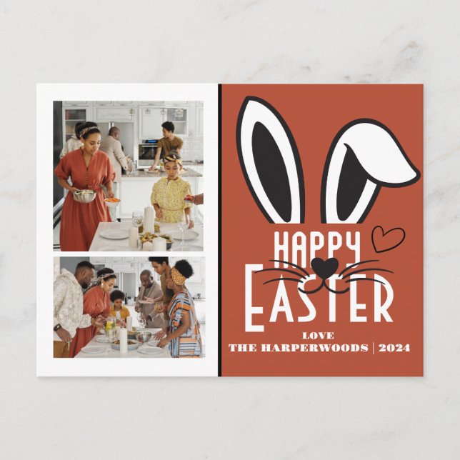 Simple Elegant Typography Easter Family Two Photo Holiday Postcard (Front)