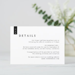 Simple Elegant Typography Monogram Wedding Details Enclosure Card