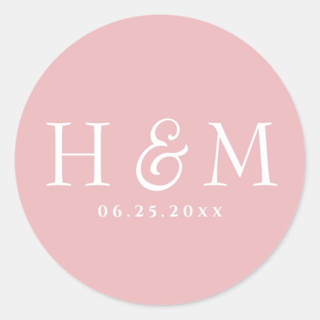 Simple Elegant Typography Monogrammed Wedding Classic Round Sticker (Front)