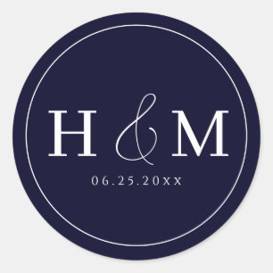 Simple Elegant Typography Monogrammed Wedding Classic Round Sticker