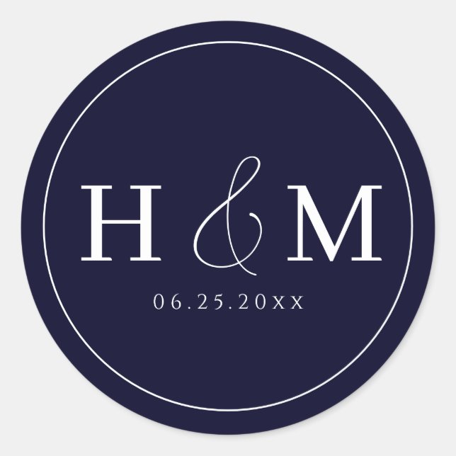 Simple Elegant Typography Monogrammed Wedding Classic Round Sticker (Front)