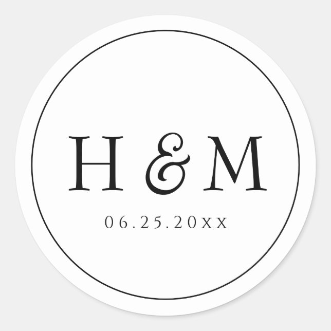 Simple Elegant Typography Monogrammed Wedding Classic Round Sticker (Front)