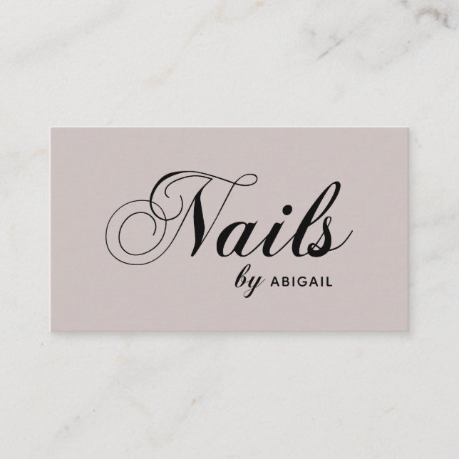 Simple Elegant Typography Nails By "Name" Taupe Business Card (Front)