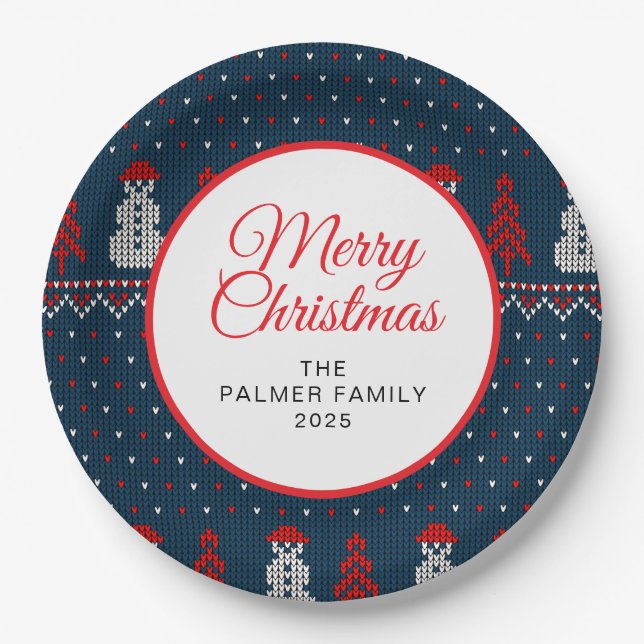 Simple Elegant Ugly Christmas | Family Custom Name Paper Plate (Front)