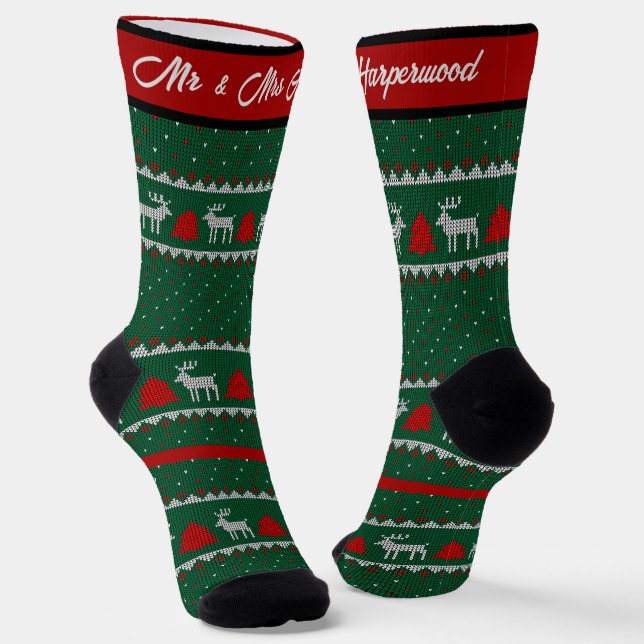 Simple Elegant Ugly Sweater Christmas holiday Socks (Angled)