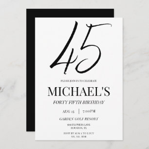 Simple Elegant Unisex 45th Birthday Party Invitation