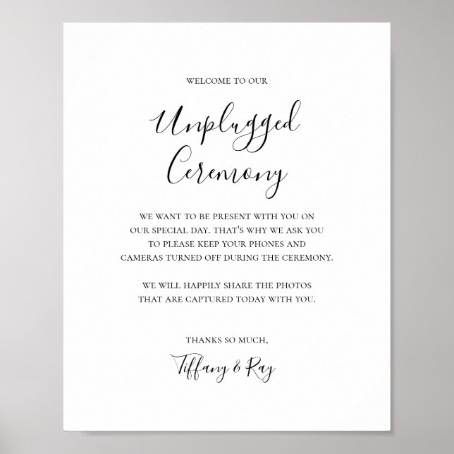 Simple Elegant Unplugged Ceremony Sign (Front)