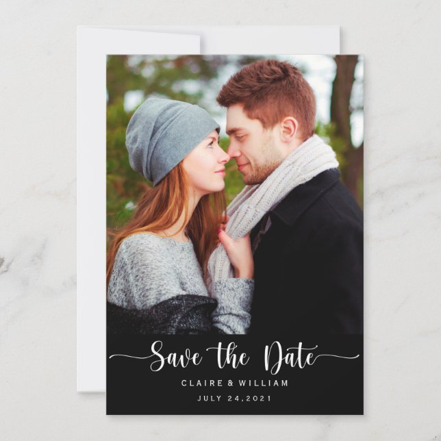Simple Elegant Vertical Photo Save the Date Card (Front)