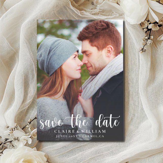Simple Elegant Vertical Photo Save the Date Card (Creator Uploaded)