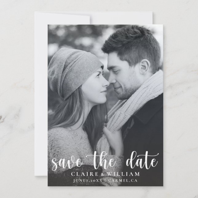 Simple Elegant Vertical Photo Save the Date Card (Front)