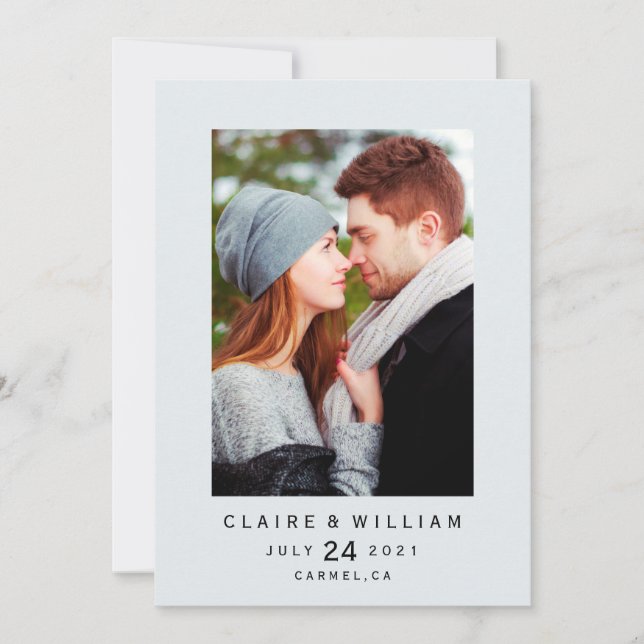 Simple Elegant Vertical Photo Save the Date Card (Front)