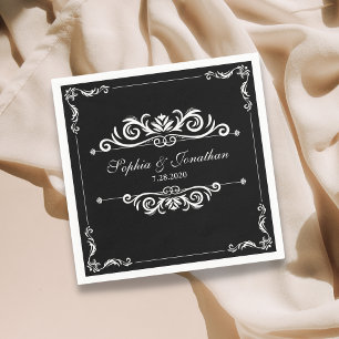 SImple Elegant Vintage Chic Black & White Wedding Napkin