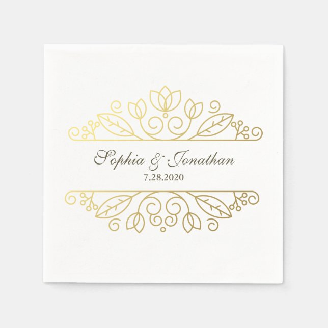 SImple Elegant Vintage Chic Gold Wedding Custom Napkin (Front)