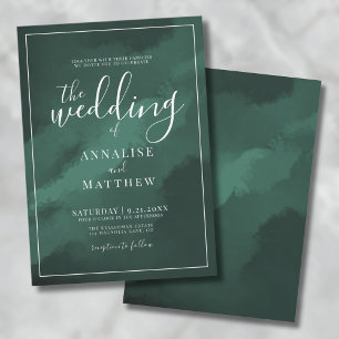 Simple Elegant Watercolor Emerald Green Wedding Invitation
