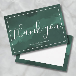 Simple Elegant Watercolor Emerald Green Wedding Thank You Card