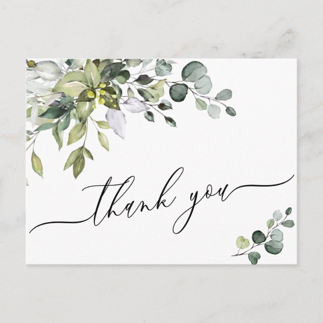 Simple Elegant Watercolor Eucalyptus Thank You Postcard (Front)