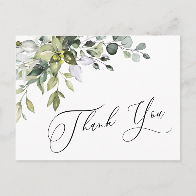 Simple Elegant Watercolor Eucalyptus Thank You Postcard (Front)