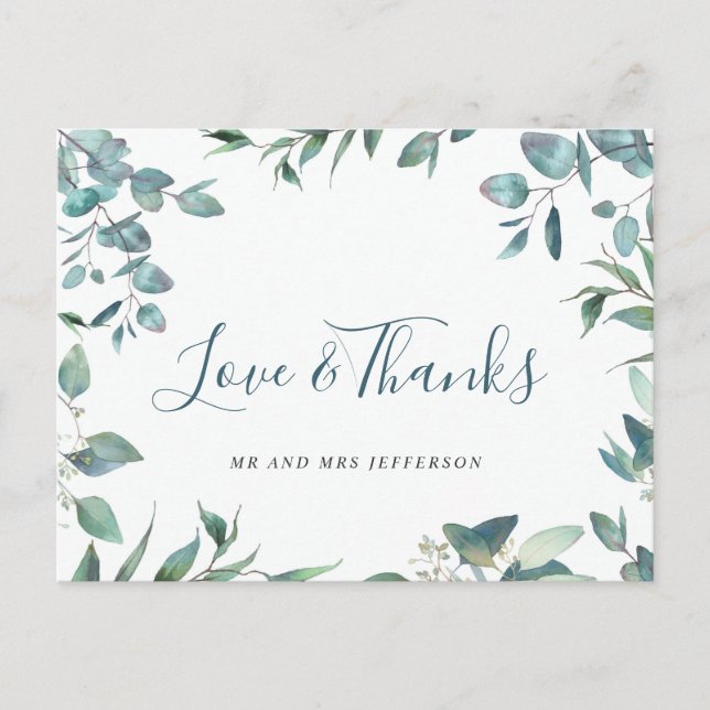 Simple Elegant Watercolor Eucalyptus Thank You Postcard (Front)
