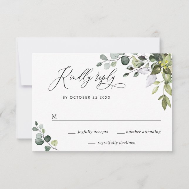 Simple Elegant Watercolor Eucalyptus Wedding RSVP Card (Front)