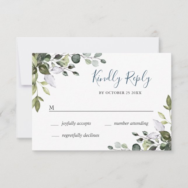 Simple Elegant Watercolor Eucalyptus Wedding RSVP Card (Front)