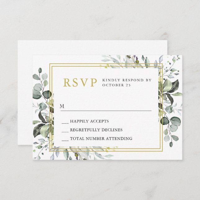 Simple Elegant Watercolor Eucalyptus Wedding RSVP Card (Front/Back)