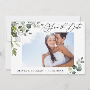 Simple Elegant Watercolor Eucalyptus Wedding Save The Date
