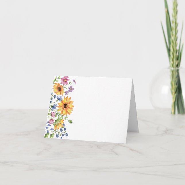 Simple Elegant Watercolor Floral Blank Note Card (Front)