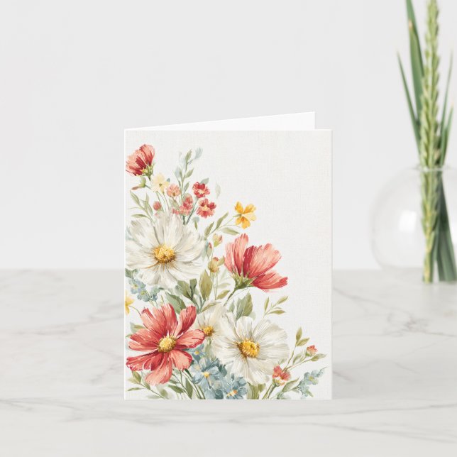 Simple Elegant Watercolor Floral Blank Note Card (Front)