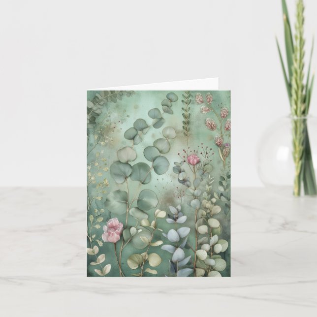 Simple Elegant Watercolor Floral Blank Note Card (Front)