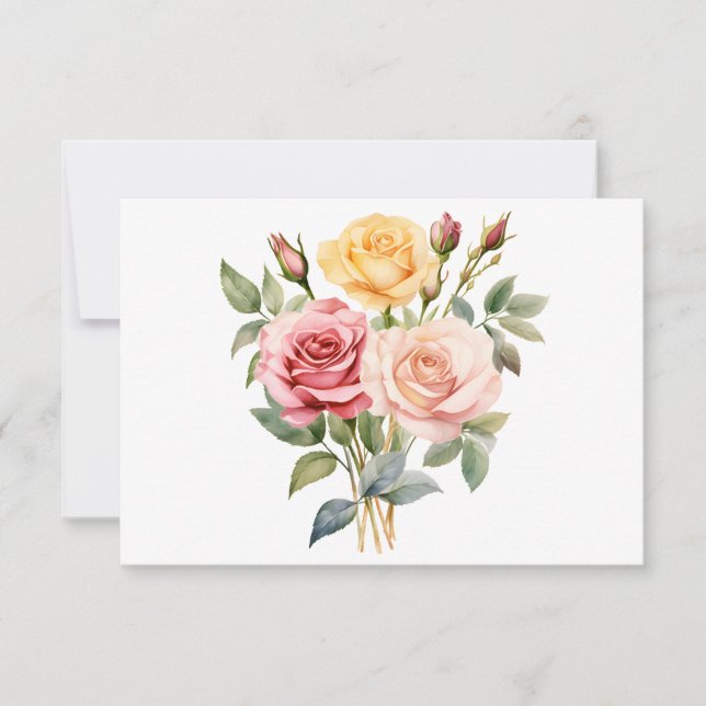 Simple Elegant Watercolor Floral Flat Card (Front)