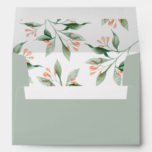 Simple Elegant Watercolor Floral Muted Green Envelope