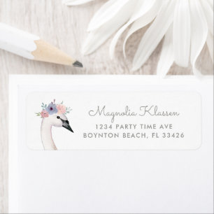 Simple Elegant Watercolor Floral Swan Princess