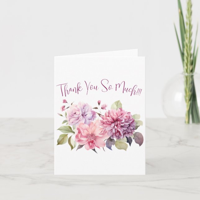 Simple Elegant Watercolor Floral  Thank You Card (Front)