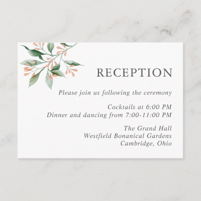 Simple Elegant Watercolor Floral Wedding Reception Enclosure Card (Front)