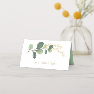 Simple + Elegant Watercolor Green Gold Greenery Place Card