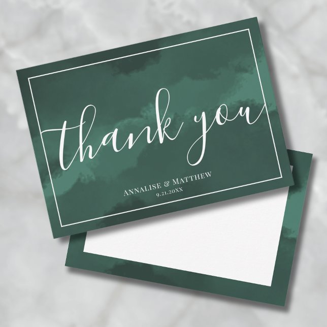 Simple Elegant Watercolor Green Wedding Thank You Card (Simple Elegant Watercolor Green Wedding Thank You Card)