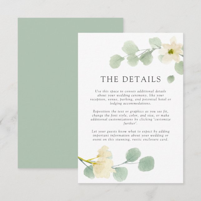 Simple Elegant Watercolor Wedding | Details Card (Front/Back)