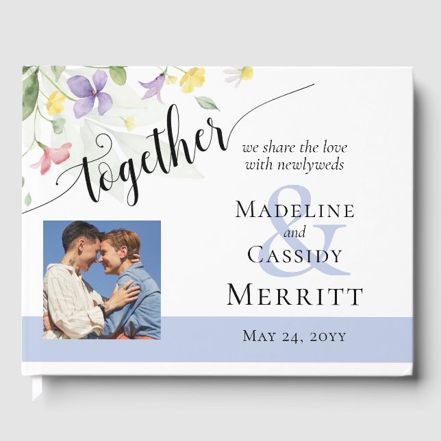 Simple Elegant Watercolor Wildflowers Boho Wedding Guest Book (Front)