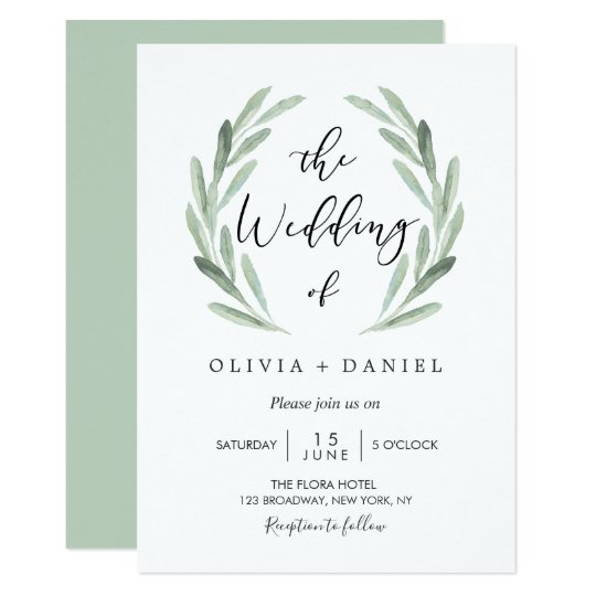 Simple Elegant Watercolor Wreath Greenery Wedding ...